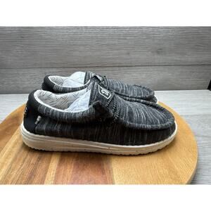 Hey Dude Shoes Youth 3 Wally Casual Moc Sneakers Flats Black Fabric